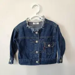 キッズ デニムジャケット 90 BREEZE フリンジ加工 ノーカラー 女の子
