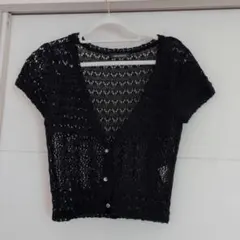 黒 レース編み 半袖カーディガン MA JOLICA