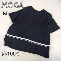 ◆MOGA◆麻100% 半袖ブラウス プルオーバー　ネイビー M　2のサムネイル