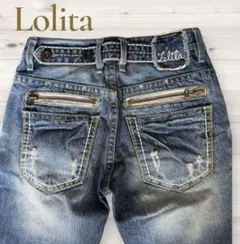 Lolita ロリータジーンズ　Y2K ユニセックス　ダメージ　ウエスト78㎝のサムネイル
