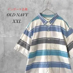 【アメリカ古着】OLD NAVY／半袖コットンシャツ ボーダー柄 ボタンダウンのサムネイル