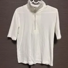 【新品】COLZA ハーフジップ リブ 半袖 Tシャツ ホワイト M