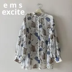 Emsexcite シアー長袖ブラウス バルーンスリーブ 羽織り 抽象柄