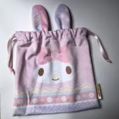【美品】My melody 耳付き巾着 ピンク