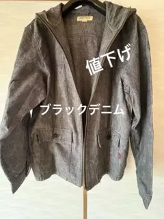メンズ　ブラックデニムフード付きジャケット