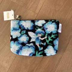 FEILER 花柄妖精刺繍ポーチブルーブラック
