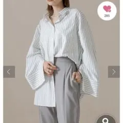 ［mline mystic］ストライプオーバーシャツ グリーン