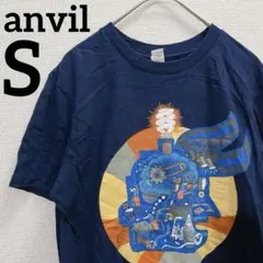 アンビル【S】クルーネック プリント 半袖Tシャツ 紺 綿 お出かけ ネイビーのサムネイル