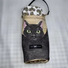 黒猫柄　持ち手付きペットボトルカバー