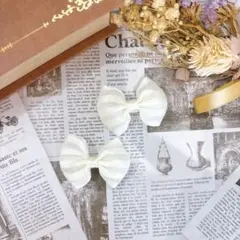 再販【お得な2点セット】上品レース♡ホワイト ベビーキッズリボンヘアクリップ 3