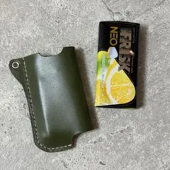【ハンドメイド】本革フリスクネオケース（グリーン/ハトメ付）
