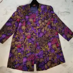 お値下げ！詩仙堂のミデアム丈のコート　着物の様な生地果物花柄　昭和レトロ