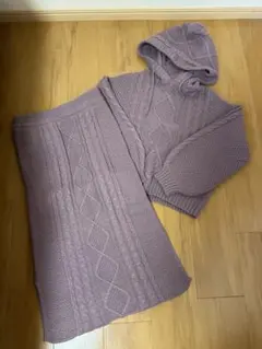 ROY CASSIN パープル フード付きニットセットアップ