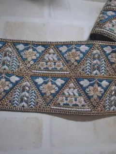 インド刺繍リボン　ザリ　デニムブルー2メートル
