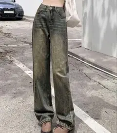 ハイウエストストレートデニムパンツ