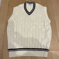 ZARA ケーブル編み Vネックベスト S-M ホワイト