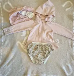 【未使用】petit main 水着セット(ラッシュガード、パンツ、帽子)/80