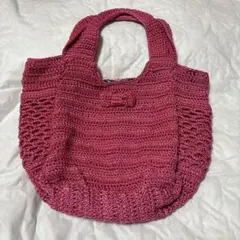 リボンバッグピンクカゴバッグハンドボーダーエコバッグ可愛いかばん