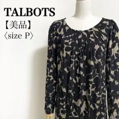 TALBOTS◎花柄ワンピース P 黒ベージュ 長袖 春秋 レトロ フェミニン