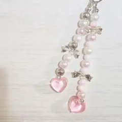ピンクハート型チャームストラップ