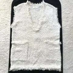 美品【スローブイエナ】ツイードニットベスト　フリンジ　ポケット　ゆったり