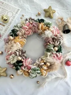 ハンドメイド 毛糸リース　クリスマスリース