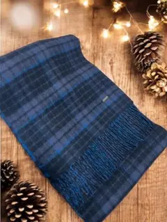 大判ストール ブルー系　リバーシブル　マフラー　チェック柄