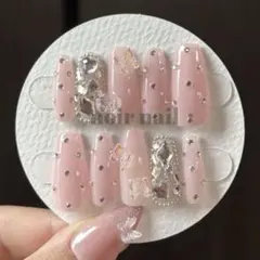 サイズオーダー ネイルチップ ちゅるんわんほんピンク埋め尽くし