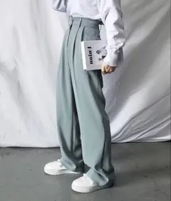 me+em selectミームセレクト太ベルトハイウエストカラータックスラックス