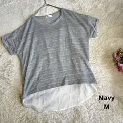 a2306【ネイビー Navy】サマーニット シアーシャツ 異素材