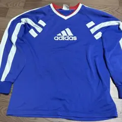 adidas 青 長袖 Vネック シャツ