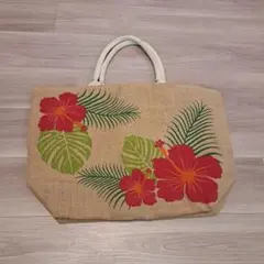 ジュートバッグ　ハイビスカス　トートバッグ
