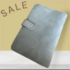 くすみブルー 合成皮革 バインダー式手帳カバー