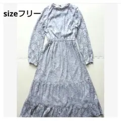 美品クリア 長袖シアースリーブ マキシワンピースドレス 結婚式 総レース ロング