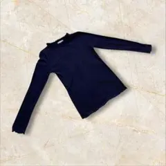 グローバルワーク　長袖ニット　リブ 襟フリル ネイビー　春夏　Mサイズ