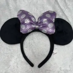 ディズニー カチューシャ ミニーマウス カチューシャ ラメ（黒・紫）