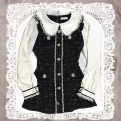 LIZLISA ツイード パールフリルチュニック ワンピース S 地雷系