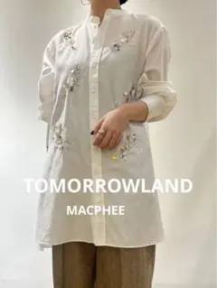 近年モデル✨MACPHEE】ビジュー　刺繍　バンドカラー チュニックブラウス 白