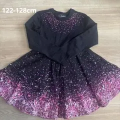 【美品】長袖フレアワンピース 黒×ピンク