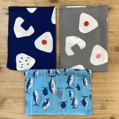 浜松注染　日本製　手ぬぐい 和柄 おにぎり柄 まぐろ柄　3枚セット