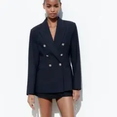 ZARAネイビー ダブルブレスト テーラードジャケット
