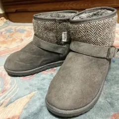 Harris Tweed ムートン　ショートブーツ ハリスツイード