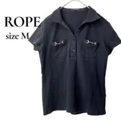 ROPEロペ　ビット付きＶネックポロシャツ　Ｍ　黒　トラッド　モード　上品　通勤のサムネイル