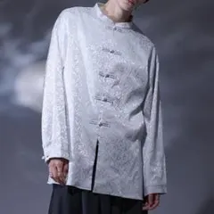 【Ellno Loset】ジャガードチャイナシャツ ライトグレー 総柄 長袖