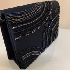 クラッチバッグ シルク ビーズ刺繍 紺色