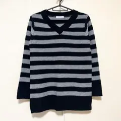ニット ボーダー ブラック Vネック シンプル