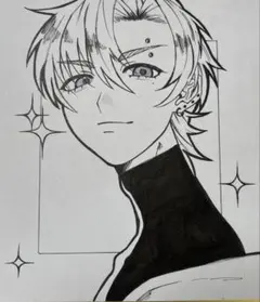 手描きイラスト 原画 オリジナル 色紙 V系？ 鉛筆 - メルカリ