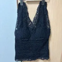 レース Vネック キャミソール ブラック　パッド付き