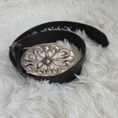 シルバー オーバル バックル レザーベルト ブラックのサムネイル