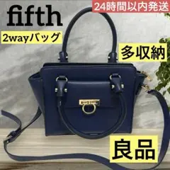 良品❤️fifth 2way ショルダー ハンドバッグ ネイビー 多収納 ゴールドのサムネイル